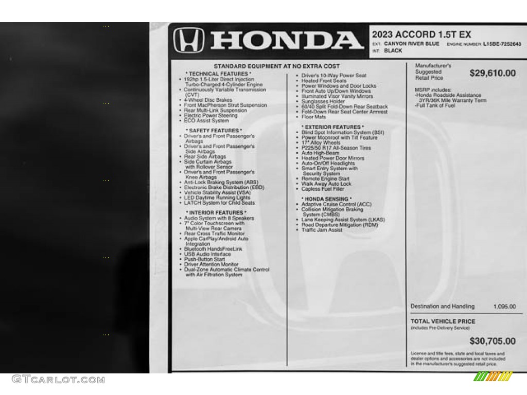 2023 Honda Accord EX Window Sticker Photo #145804560