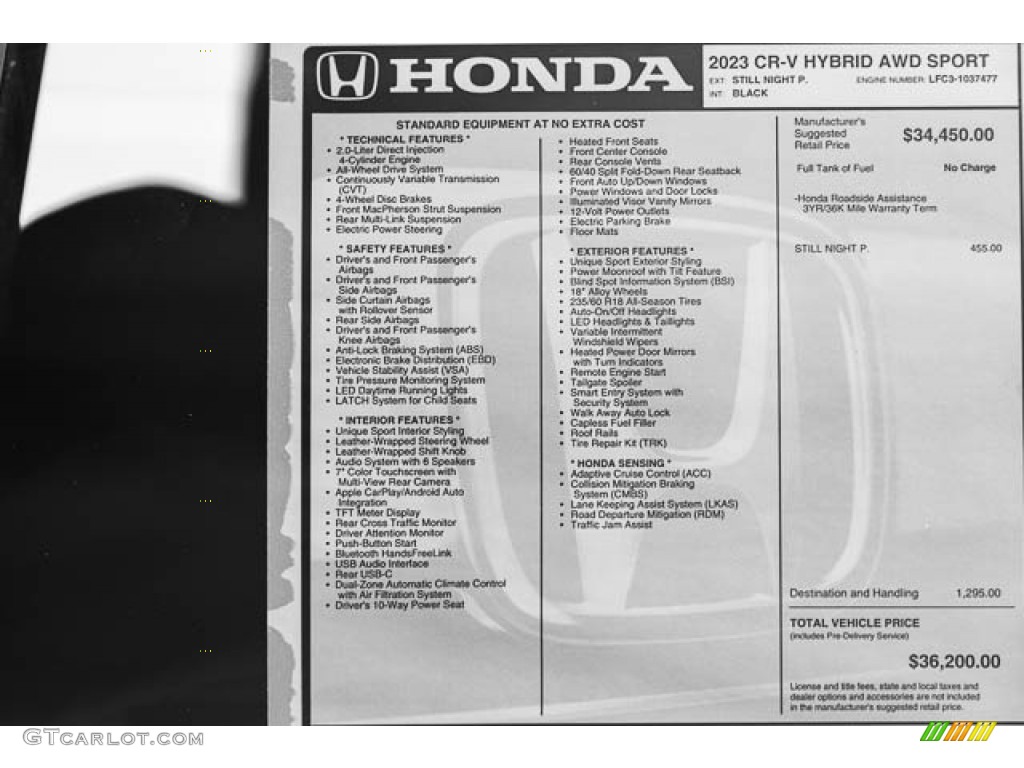 2023 Honda CR-V Sport AWD Hybrid Window Sticker Photo #145804578