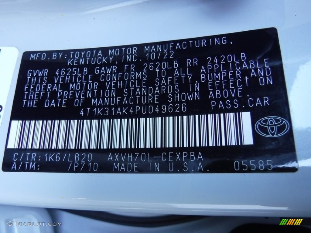 2023 Toyota Camry XSE Hybrid Color Code Photos
