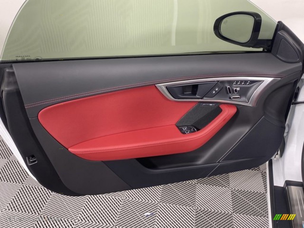 2023 Jaguar F-TYPE P450 Convertible Mars Red/Flame Red Stitching Door Panel Photo #145814732