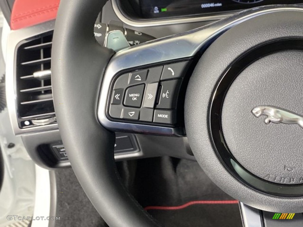 2023 Jaguar F-TYPE P450 AWD R-Dynamic Coupe Mars Red/Flame Red Stitching Steering Wheel Photo #145816352