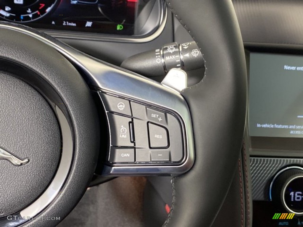 2023 Jaguar F-TYPE P450 AWD R-Dynamic Coupe Mars Red/Flame Red Stitching Steering Wheel Photo #145816368
