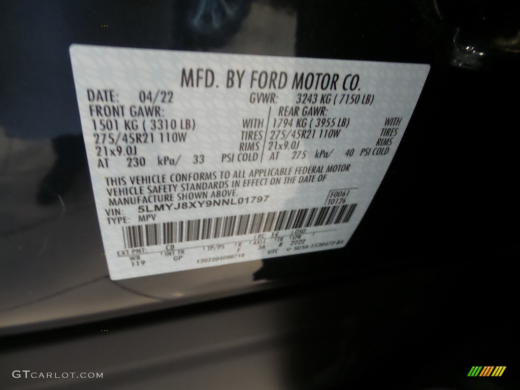 2022 Lincoln Aviator Grand Touring AWD Color Code Photos