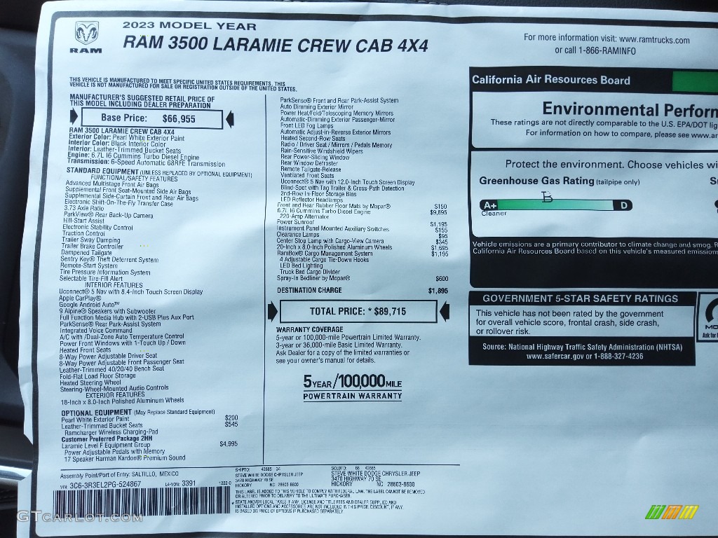 2023 Ram 3500 Laramie Crew Cab 4x4 Window Sticker Photo #145837590