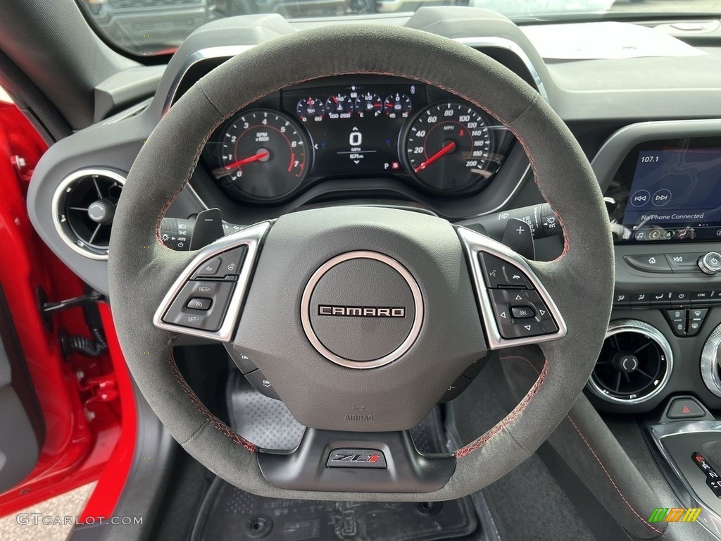 2022 Chevrolet Camaro ZL1 Coupe Jet Black/Red Accents Steering Wheel Photo #145838142