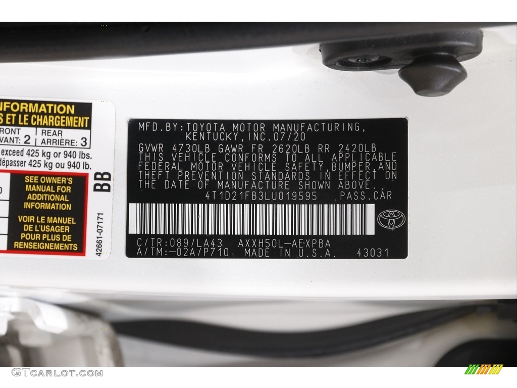 2020 Toyota Avalon Hybrid Limited Color Code Photos
