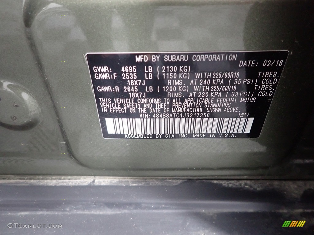 2018 Outback 2.5i Touring - Wilderness Green Metallic / Java Brown photo #36