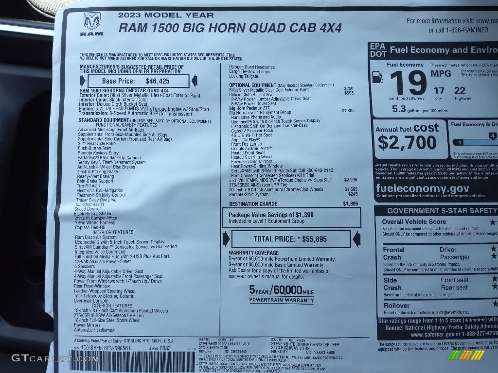 2023 Ram 1500 Big Horn Quad Cab 4x4 Window Sticker Photo #145857844