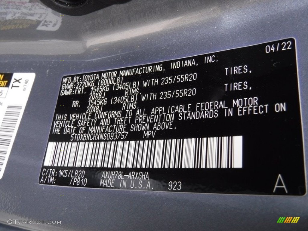 2022 Toyota Highlander Hybrid Limited AWD Parts Photos
