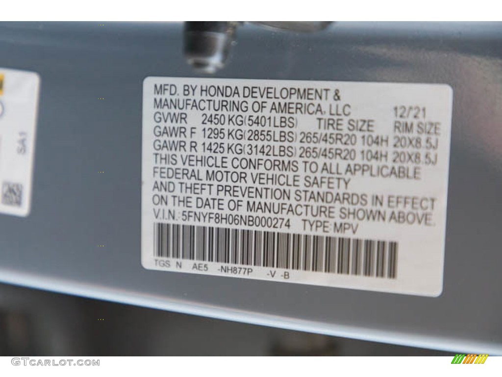 2022 Passport Color Code NH877P for Sonic Gray Pearl Photo #145862311