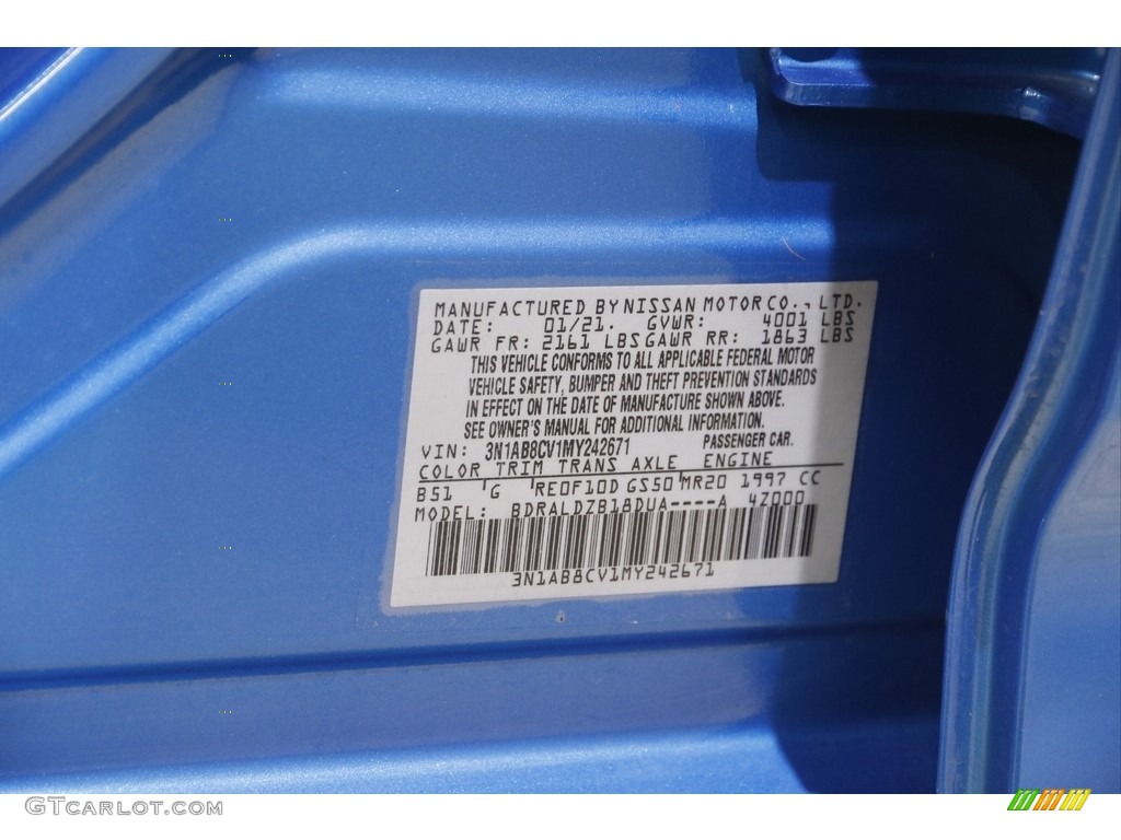 2021 Sentra Color Code B51 for Electric Blue Metallic Photo #145864789