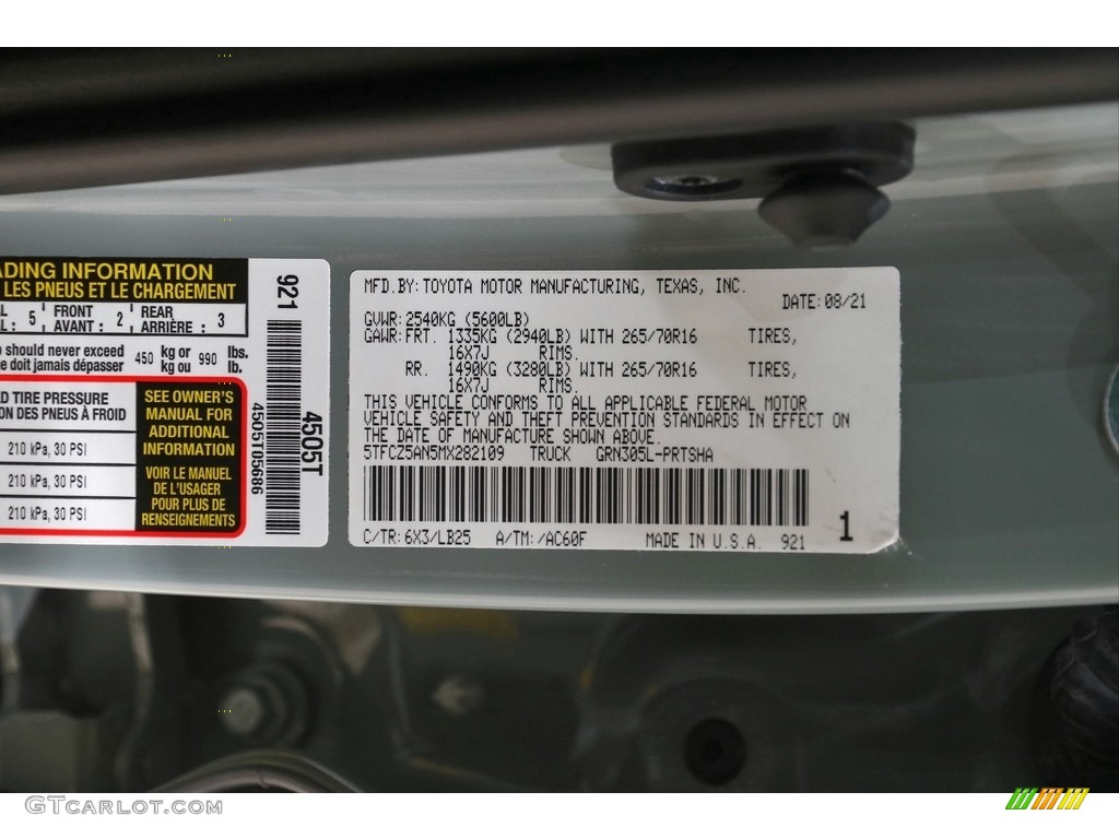 2021 Tacoma Color Code 6X3 for Lunar Rock Photo #145864930