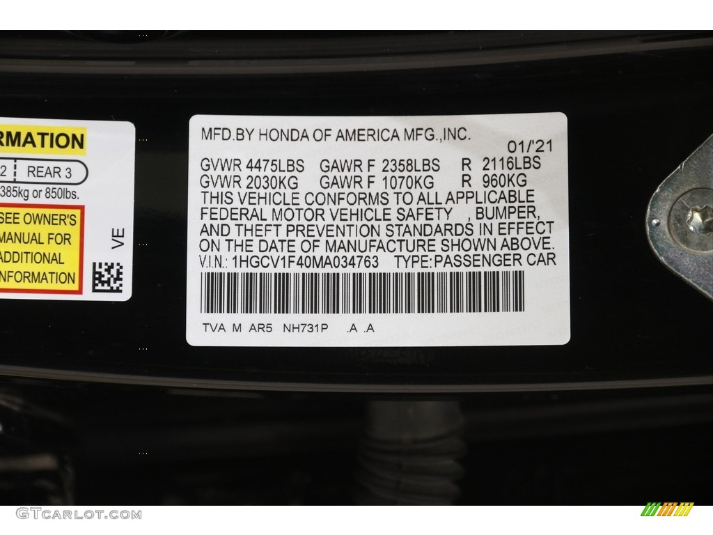 2021 Honda Accord Sport SE Color Code Photos