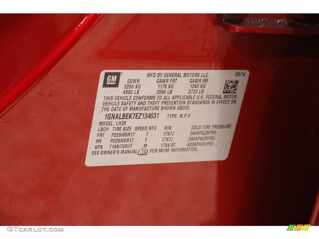 2014 Equinox LT - Crystal Red Tintcoat / Light Titanium/Jet Black photo #20