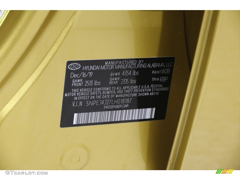 2020 Sonata SEL Plus - Glowing Yellow / Black photo #23
