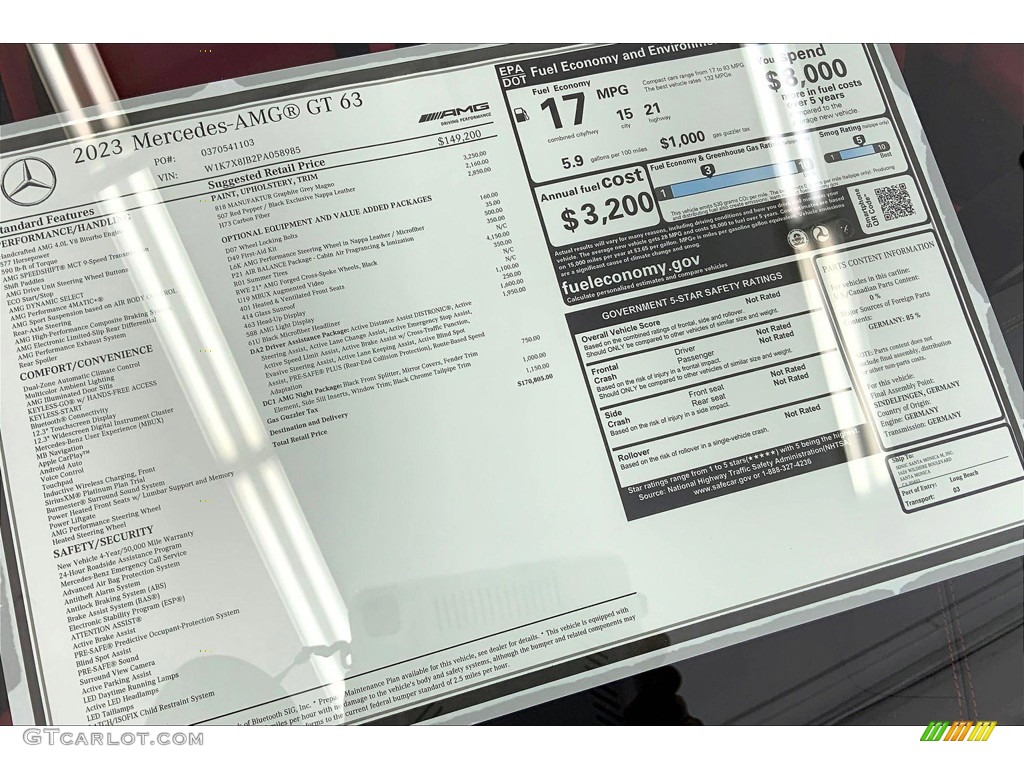 2023 Mercedes-Benz AMG GT 63 Window Sticker Photos