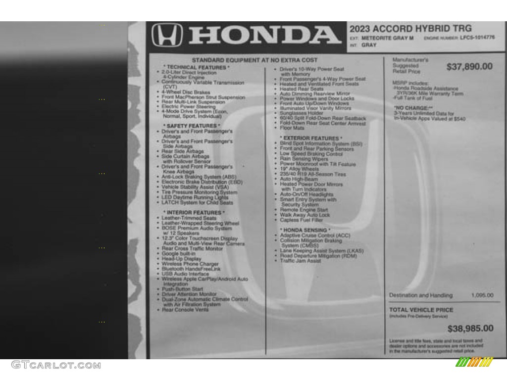 2023 Honda Accord Touring Hybrid Window Sticker Photo #145871437