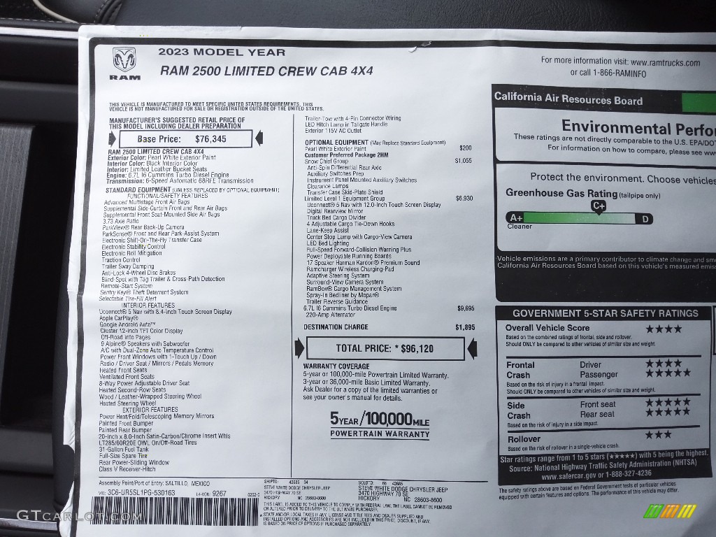2023 Ram 2500 Limited Crew Cab 4x4 Window Sticker Photo #145874300