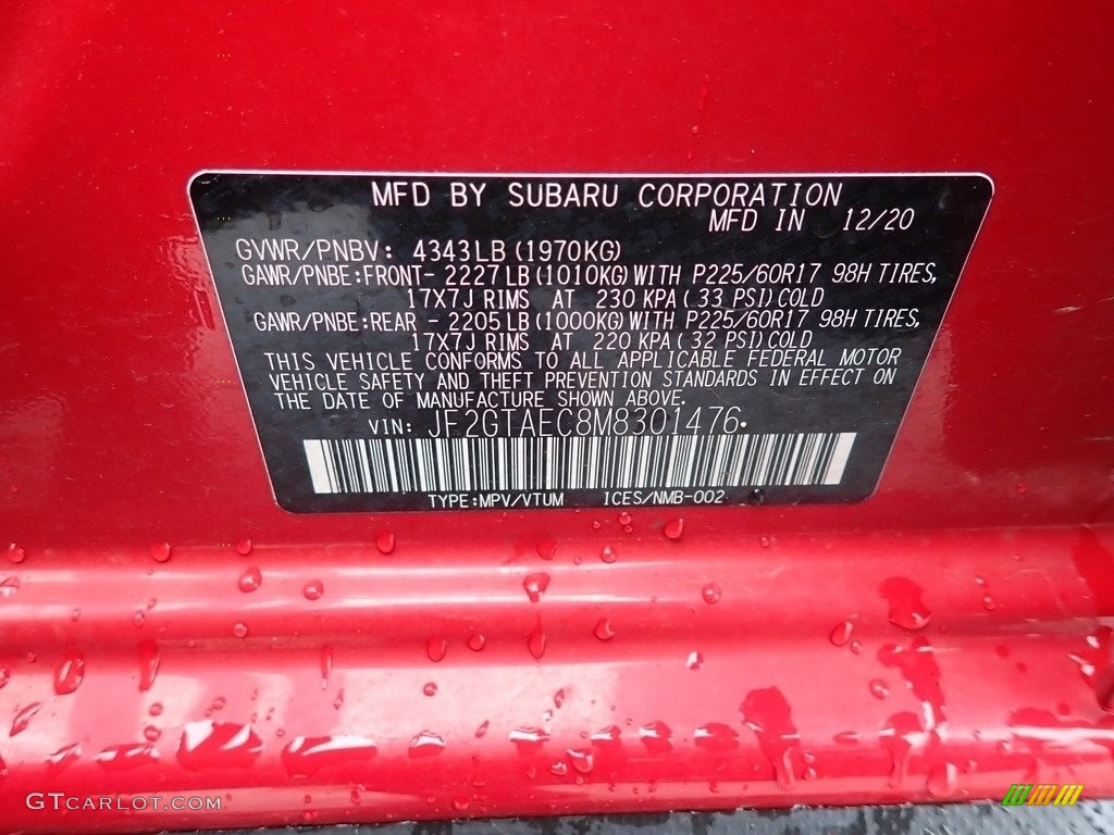 2021 Crosstrek Premium - Pure Red / Black photo #15
