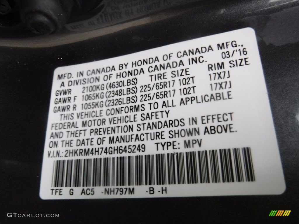 2016 CR-V EX-L AWD - Modern Steel Metallic / Gray photo #34