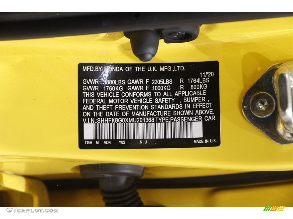 2021 Civic Color Code Y82 for Limited Edition Phoenix Yellow Photo #145895124