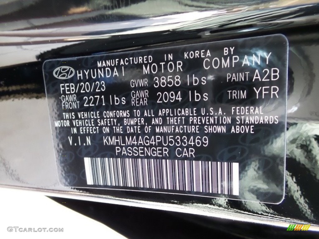 2023 Elantra Color Code A2B for Onyx Black Photo #145910738
