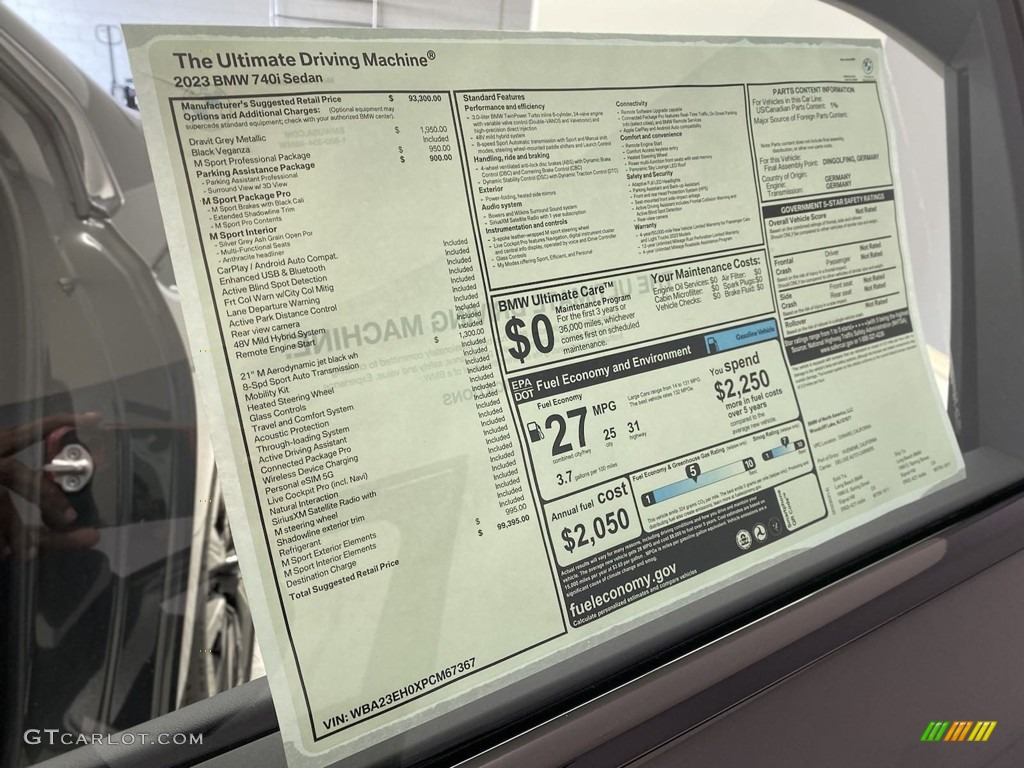 2023 BMW 7 Series 740i Sedan Window Sticker Photo #145910773
