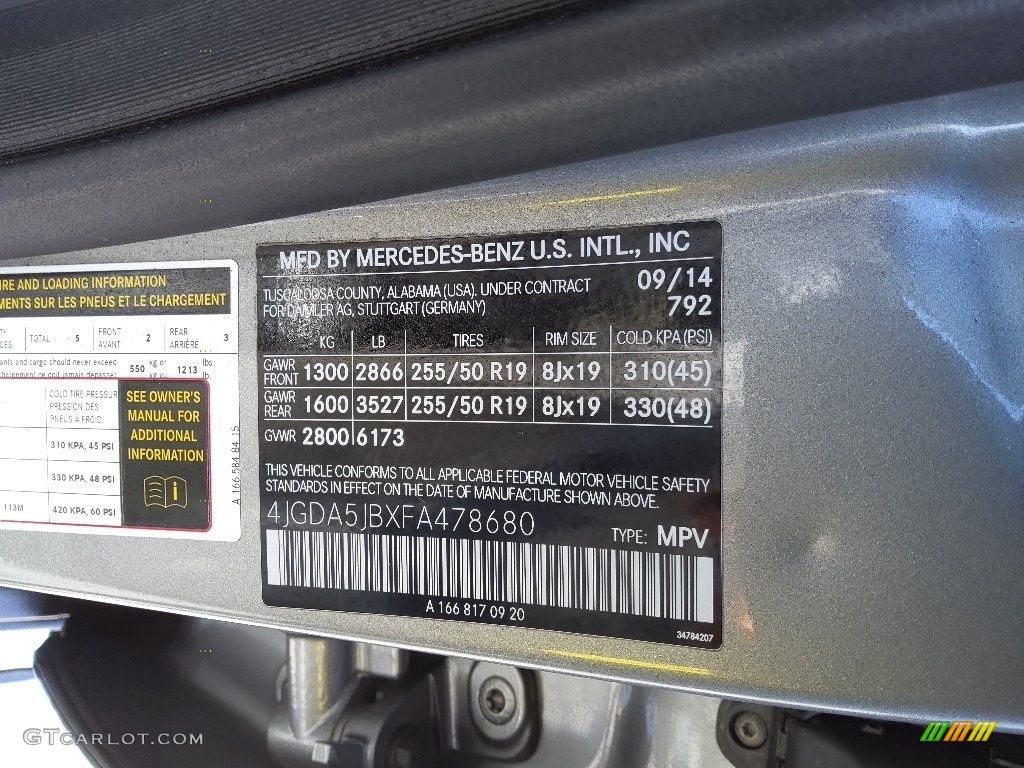 2015 Mercedes-Benz ML 350 Color Code Photos
