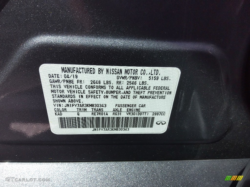 2019 Q50 3.0t AWD - Graphite Shadow / Gallery White photo #29