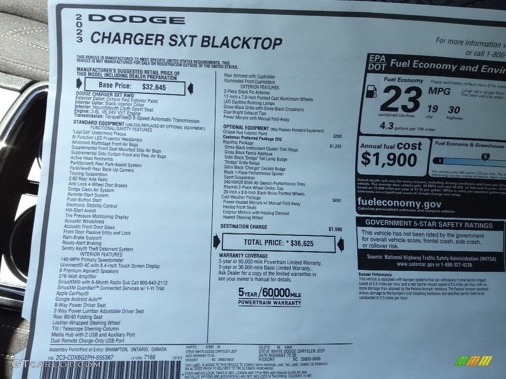 2023 Charger SXT Blacktop - Octane Red Pearl / Black photo #28