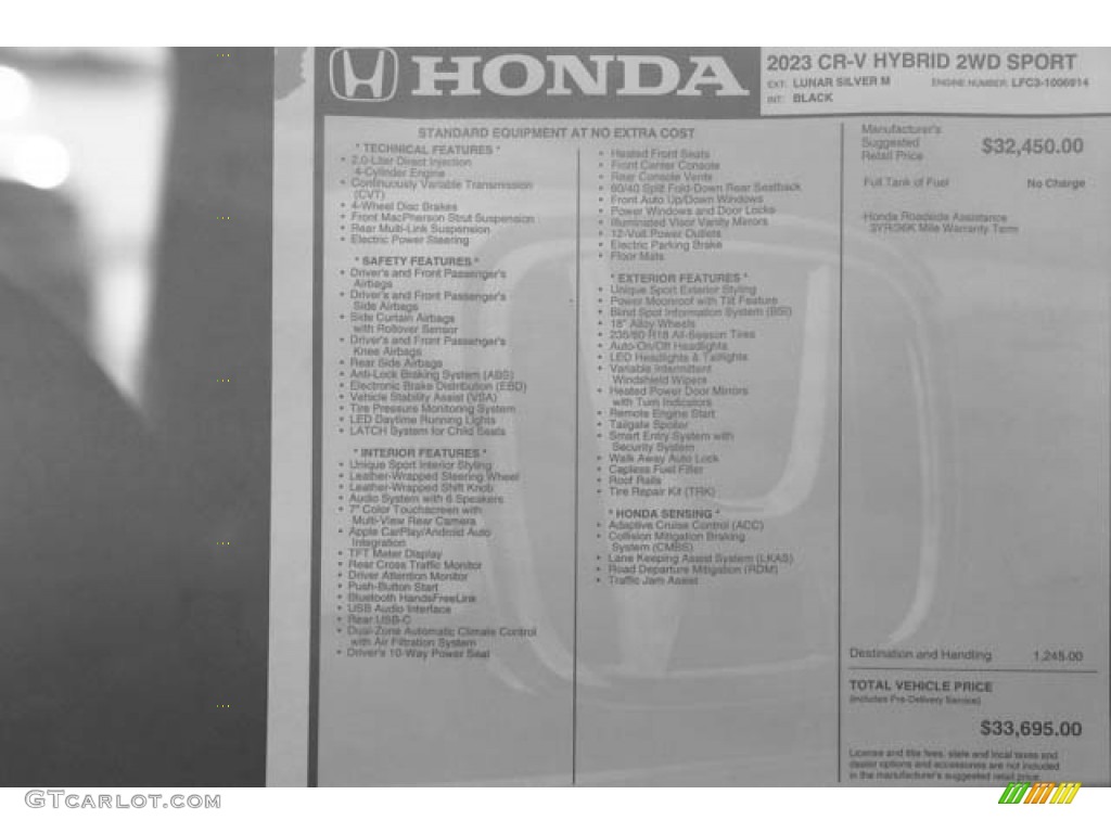 2023 Honda CRV Sport Hybrid Window Sticker Photo 145927114