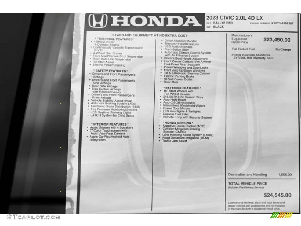 2023 Honda Civic LX Window Sticker Photo 145943861