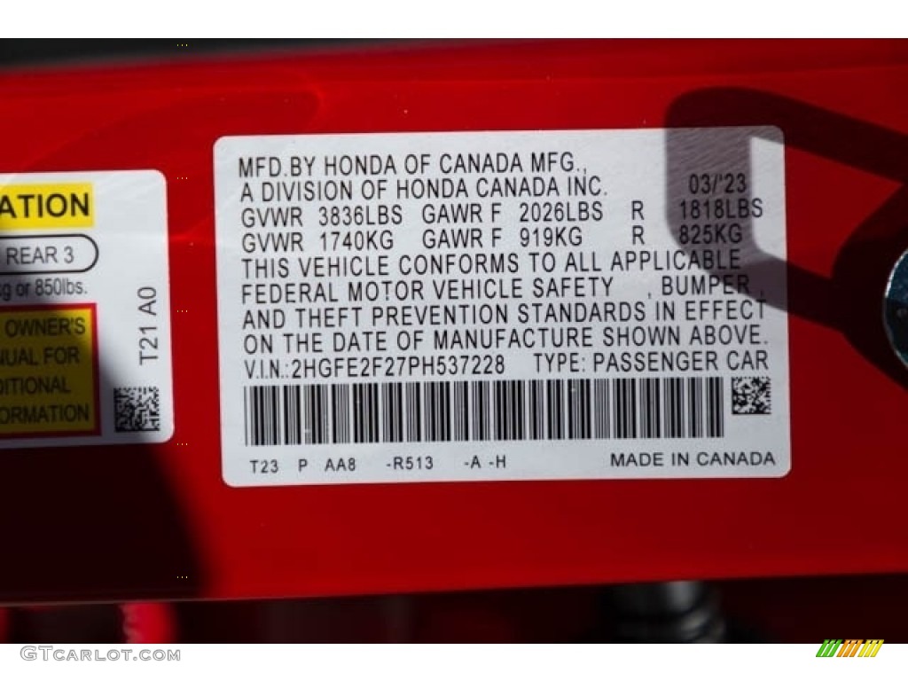 2023 Civic Color Code R513 for Rallye Red Photo #145943912