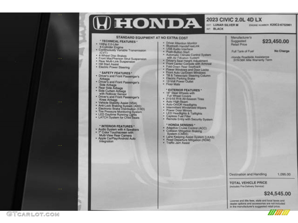 2023 Honda Civic LX Window Sticker Photo 145944770