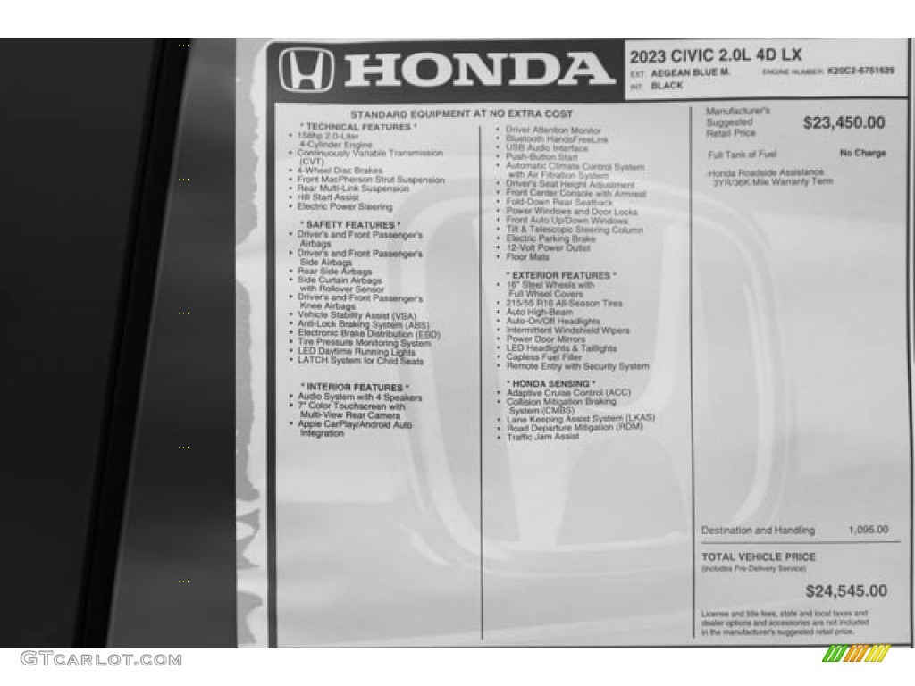 2023 Honda Civic LX Window Sticker Photos