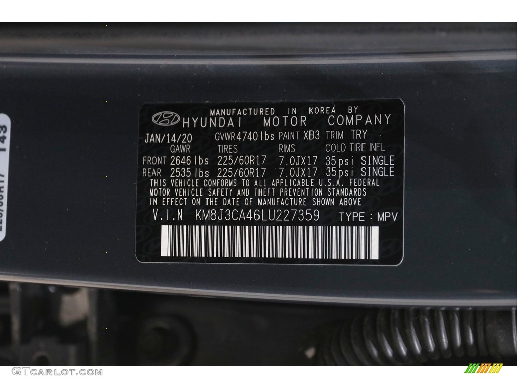 2020 Tucson Color Code XB3 for Dusk Blue Photo #145946939