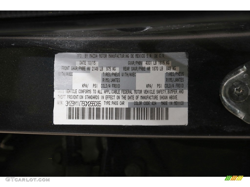 2016 MAZDA3 Color Code 42A for Meteor Gray Mica Photo #145951805