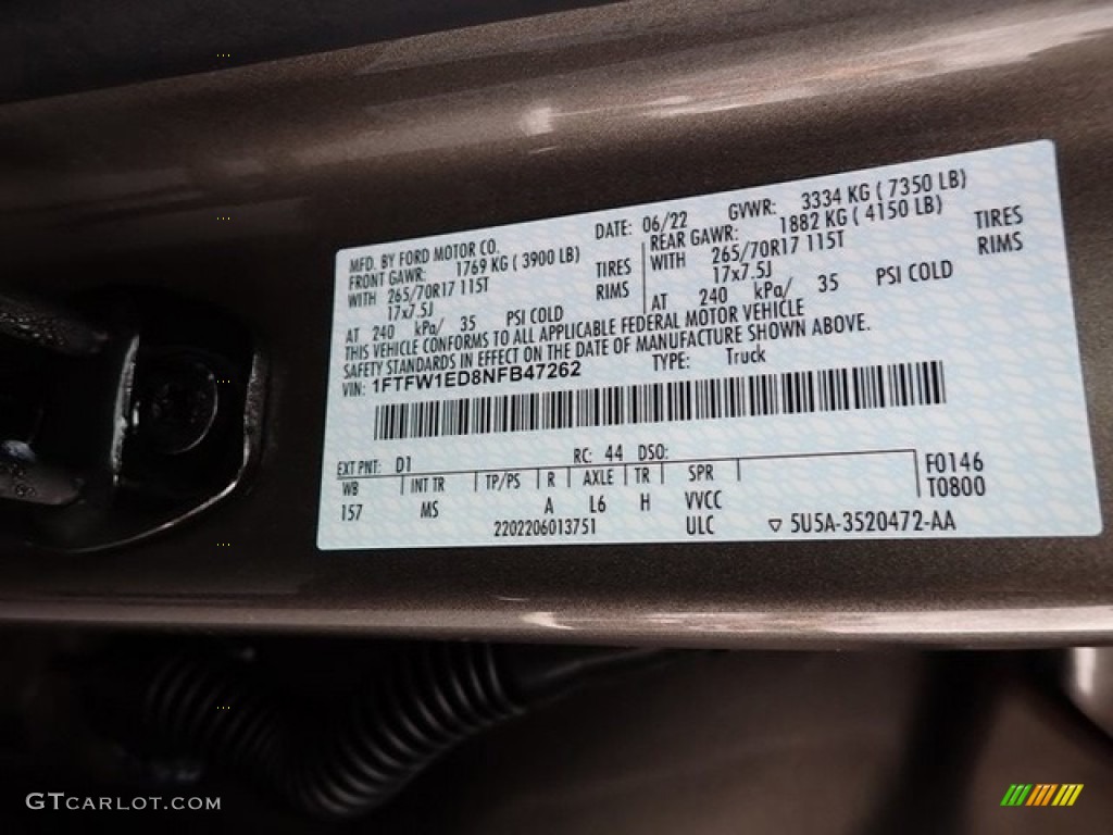 2022 F150 Color Code D1 for Stone Gray Metallic Photo #145953980