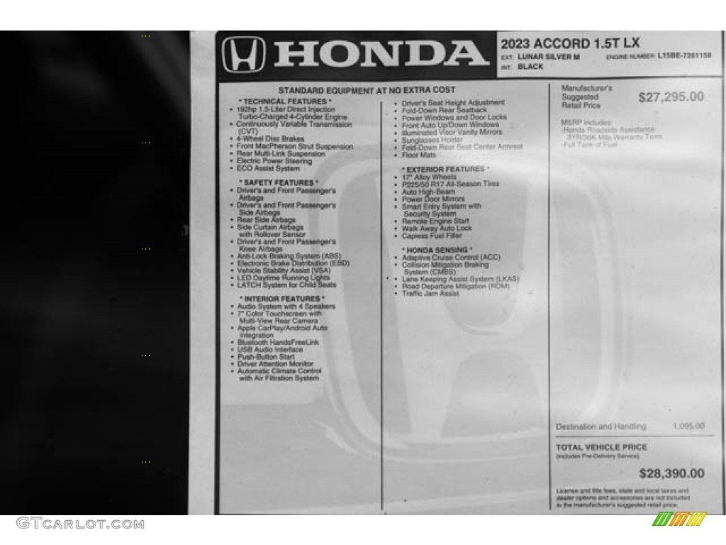 2023 Honda Accord LX Window Sticker Photo #145959479