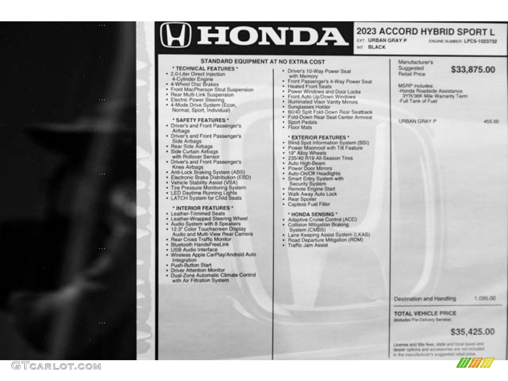 2023 Honda Accord Sport-L Hybrid Window Sticker Photo #145962780