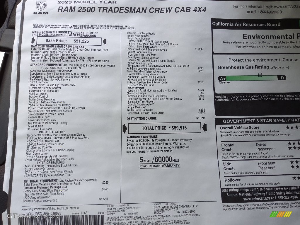 2023 Ram 2500 Tradesman Crew Cab 4x4 Window Sticker Photo #145969456