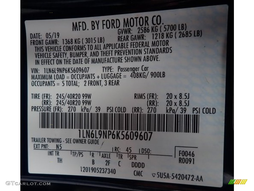 2019 Continental Color Code N5 for Rhapsody Blue Photo #145969750