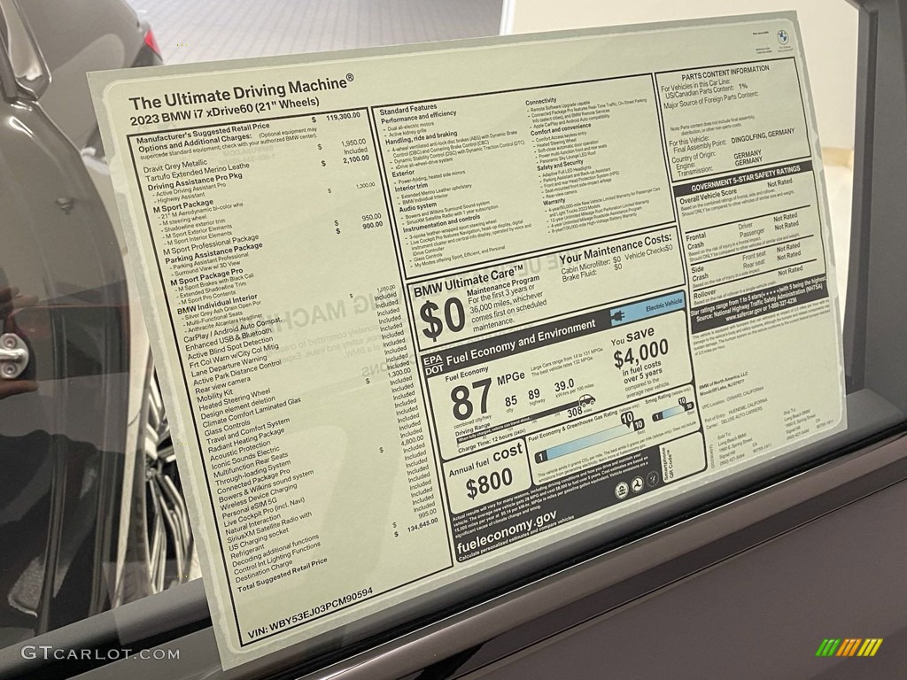 2023 BMW i7 Series xDrive60 Window Sticker Photo #145975640