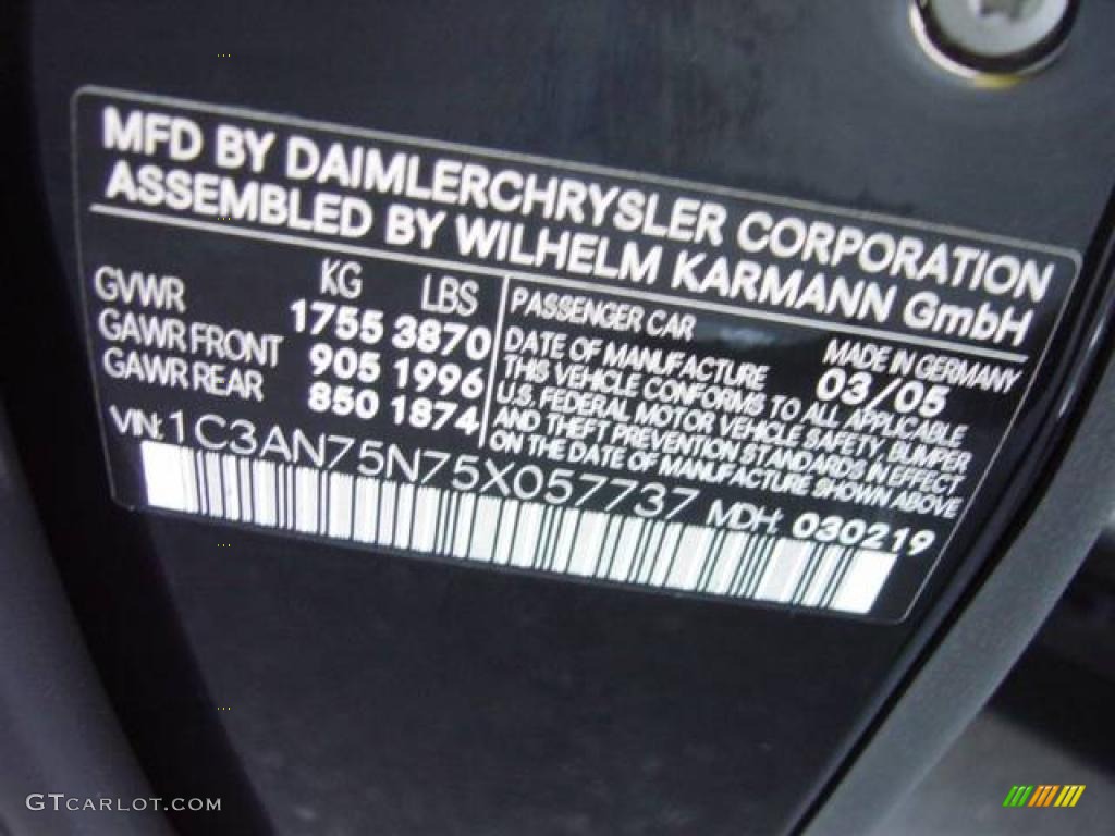 2005 Chrysler Crossfire SRT-6 Roadster Info Tag Photos