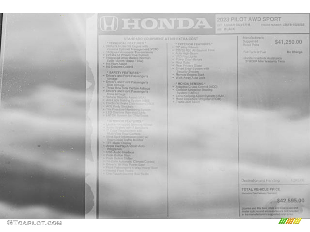 2023 Pilot Sport AWD - Lunar Silver Metallic / Black photo #37