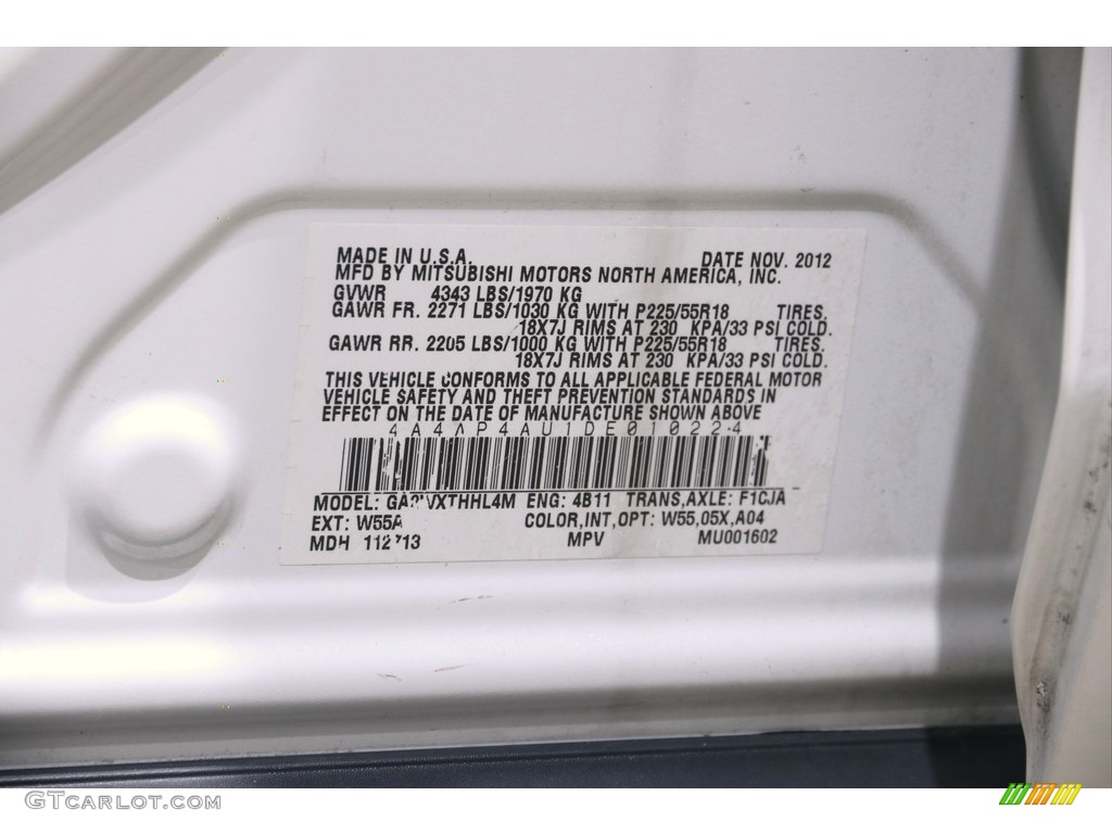 2013 Mitsubishi Outlander Sport SE Color Code Photos