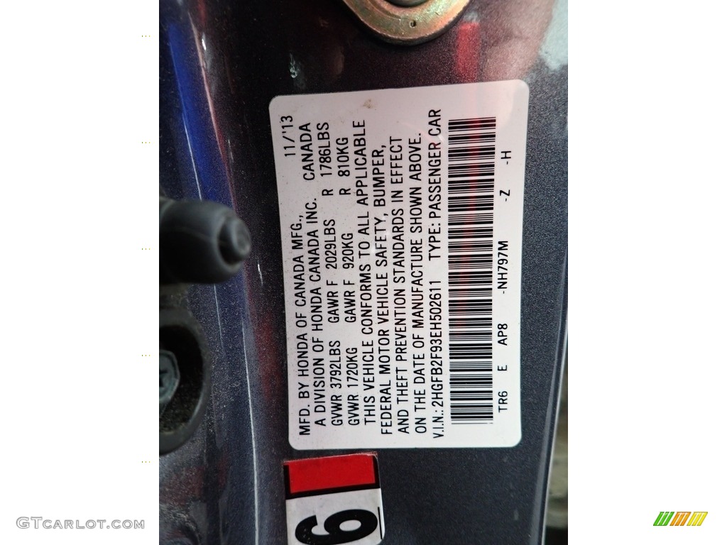 2014 Honda Civic EX-L Sedan Color Code Photos