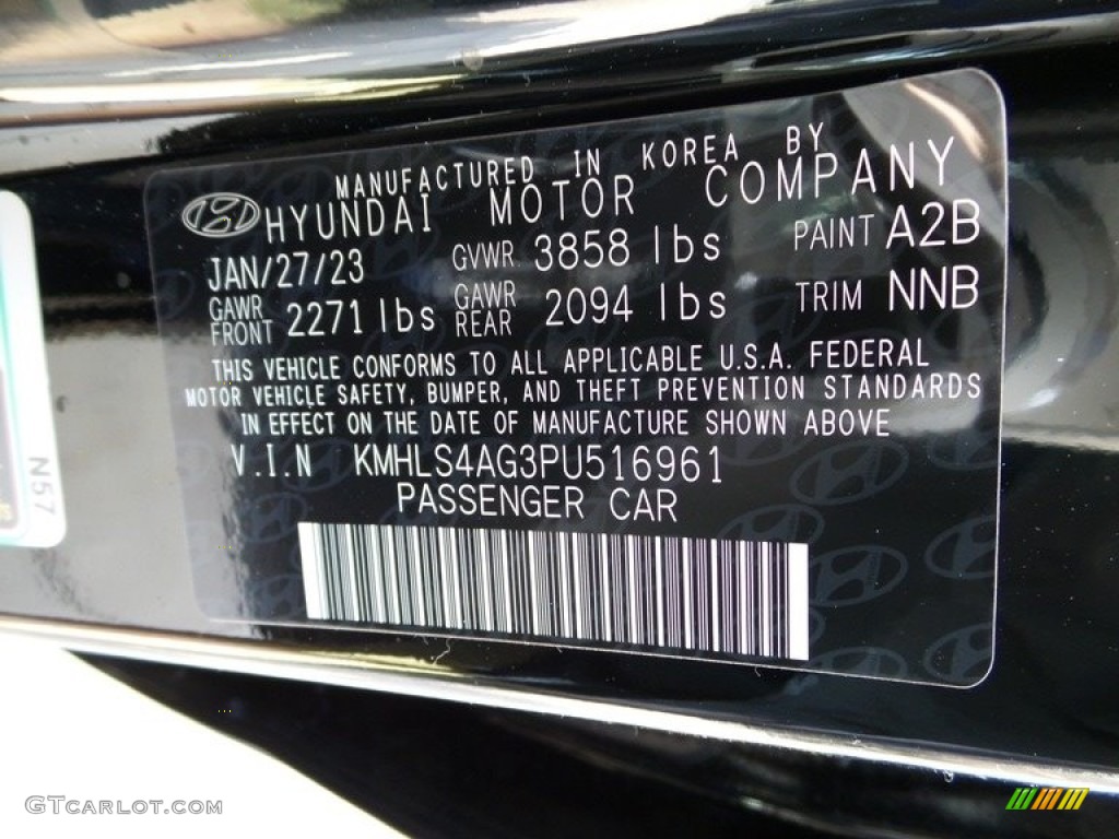 2023 Elantra Color Code A2B for Onyx Black Photo #145990600
