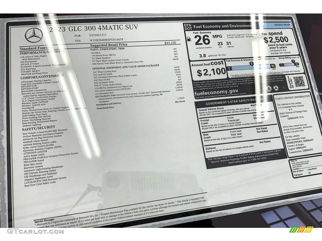 2023 Mercedes-Benz GLC 300 4Matic Window Sticker Photo #145990651
