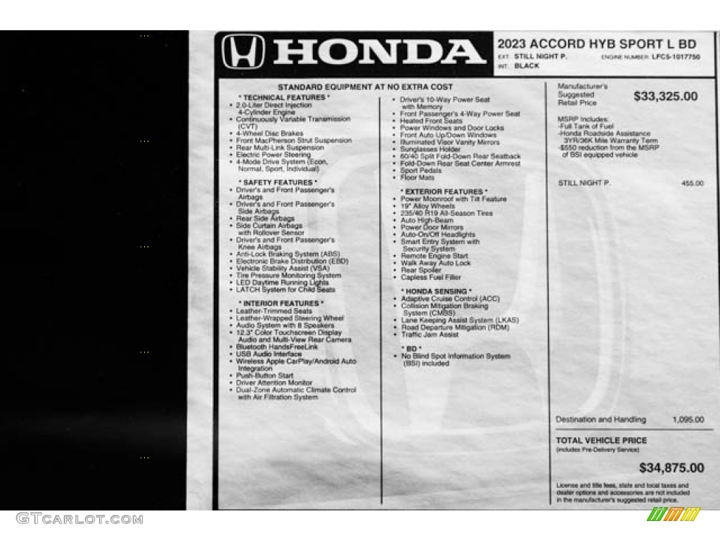 2023 Accord Sport-L Hybrid - Still Night Pearl / Black photo #40